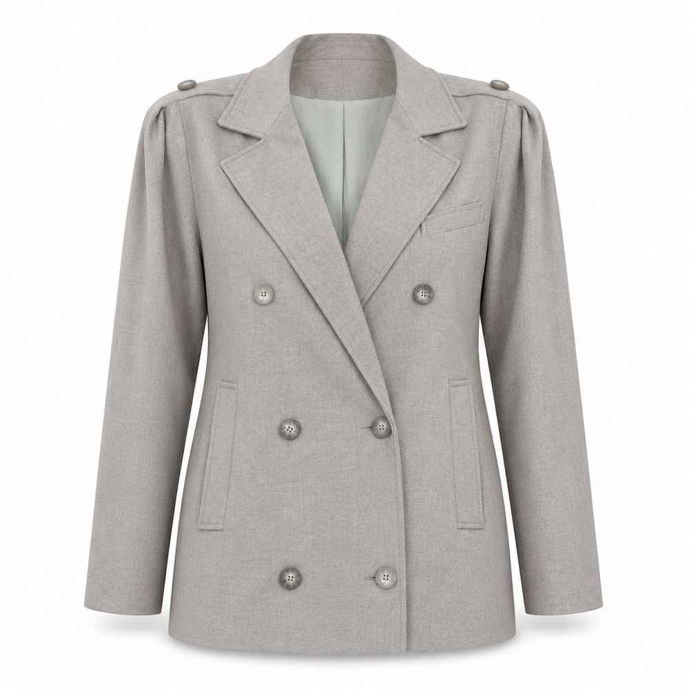 Alex Double Breast Wool Blazer Size 10 Taupe Military Quiet Luxury Pea Coat Chic